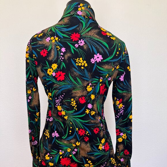 70's Tarvi Black Floral Print Blouse - SIze Small/Mediu - Picture 6 of 8